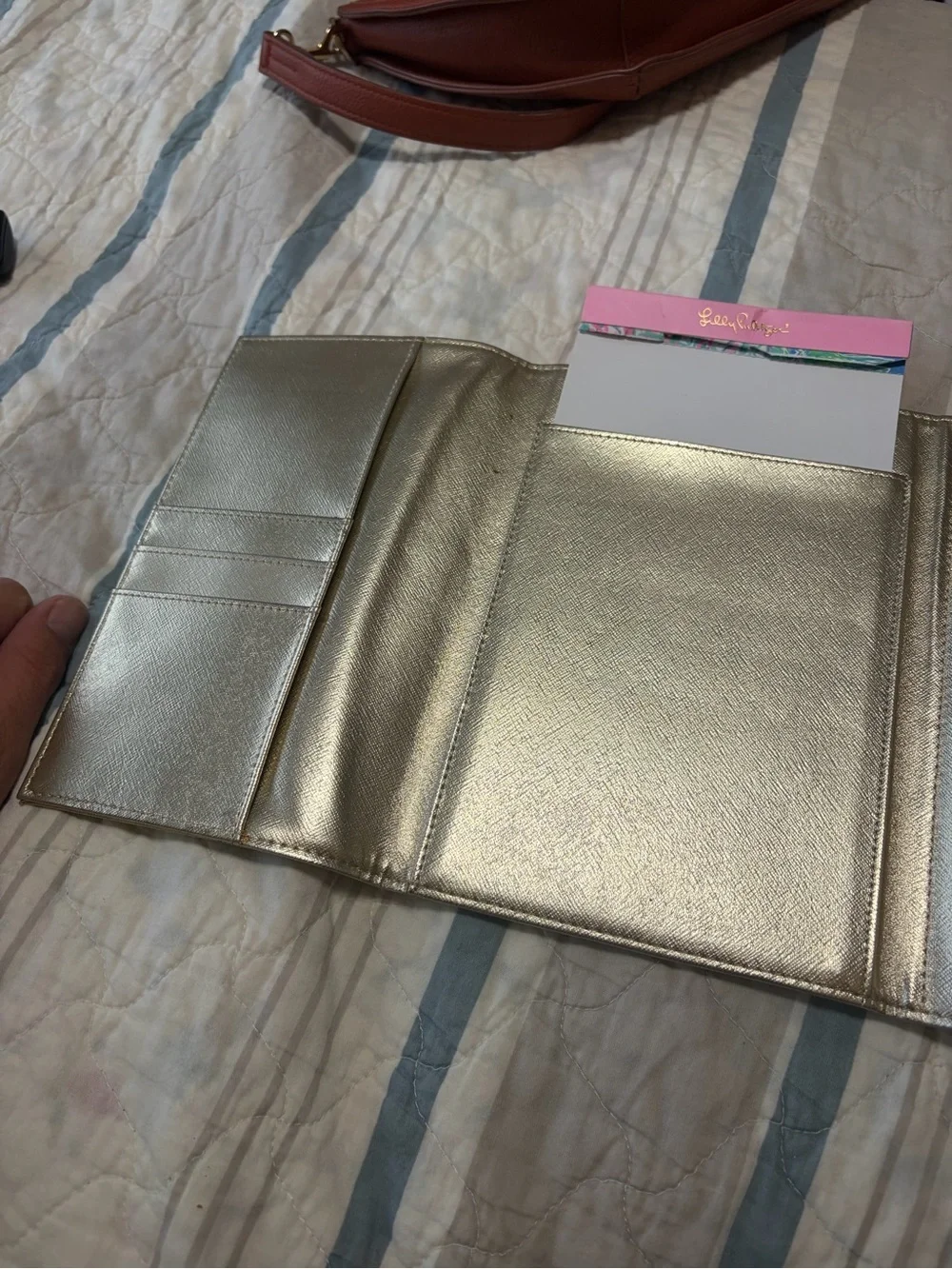 Lilly Pulitzer Women's Vegan Leather Gold Clutch Purse, Travel Wallet